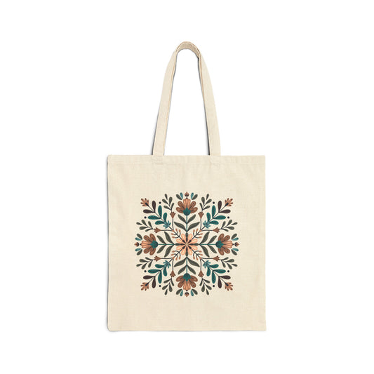 Folk Art Floral Cotton Canvas Tote Bag, Swedish Folk Art, Nordic Decor, Viking Nordic Tote Bag, Scandinavian Style Aesthetic Grocery Bag