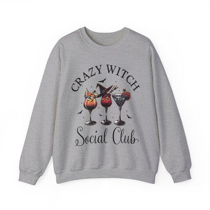 Cute Crazy Witch Social Club Gildan Sweatshirt, Limited Edition Halloween Cocktails Sweatshirt for Girls Night Out or Girls Trip, Gift