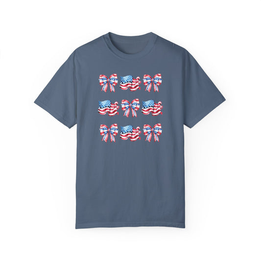 4 of July Bows and Flag Comfort Colors Shirt, Coquette 4th of July Shirt, American Flag Shirt, USA Shirt, Patriotic Shirt,Coquette Bow Shirt