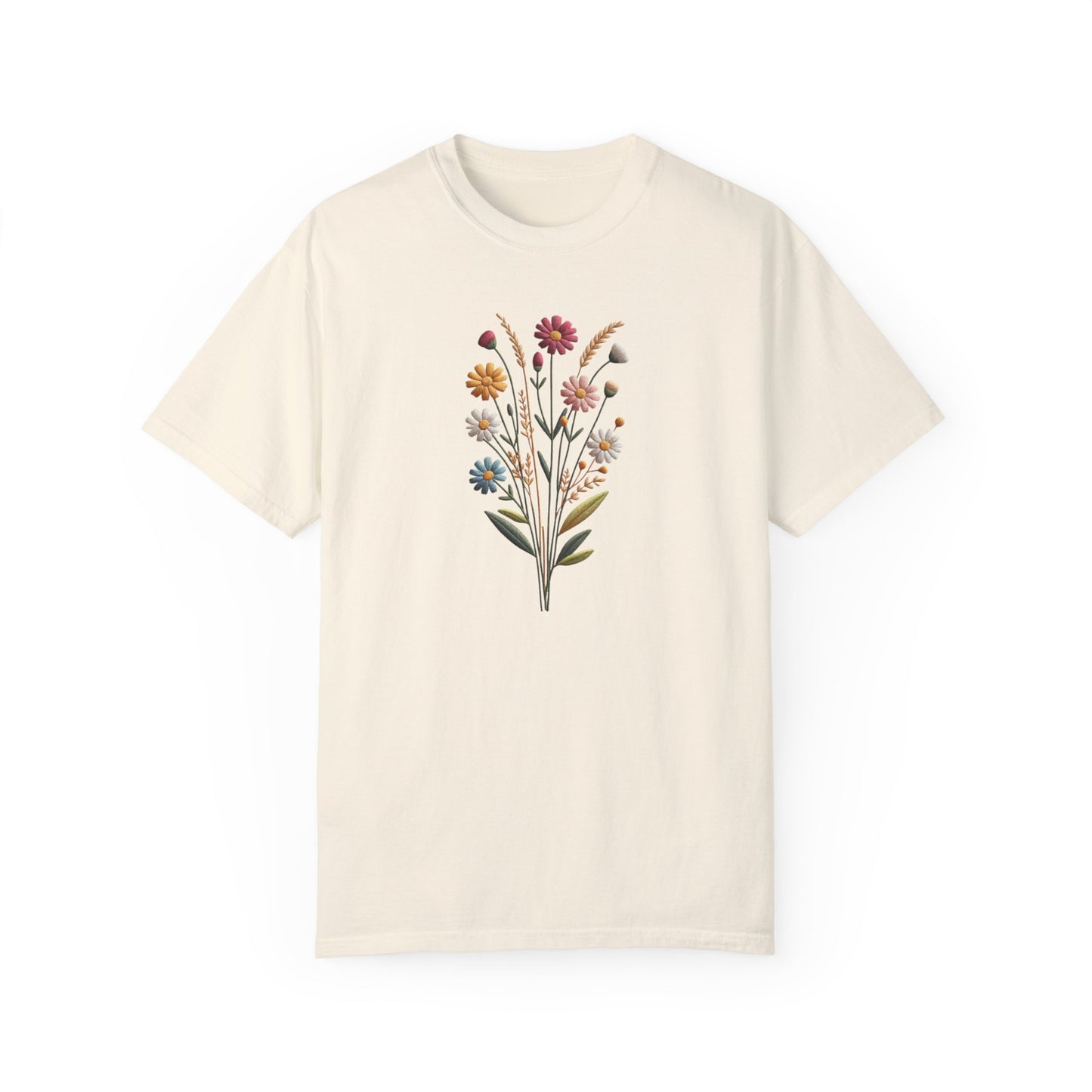 Limited Edition Artisan-Crafted Luxury Comfort Embroidered Print  T-shirt, Premium Handcrafted Designer Wildflowers Tee, Exclusive Boutique