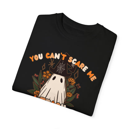 You Can't Scare Me I Teach Kindergarten Halloween Comfort Colors Shirt, Limited Edition Floral Witch Ghost Fall Kindergarten Teacher Shirt