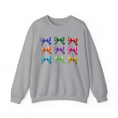 Limited Edition Bow Shaped Colorful Crayon Sweatshirt, Cute Elementary Teacher Coquette Style Sweatshirt, Pre K Kindergarten Teacher Gift