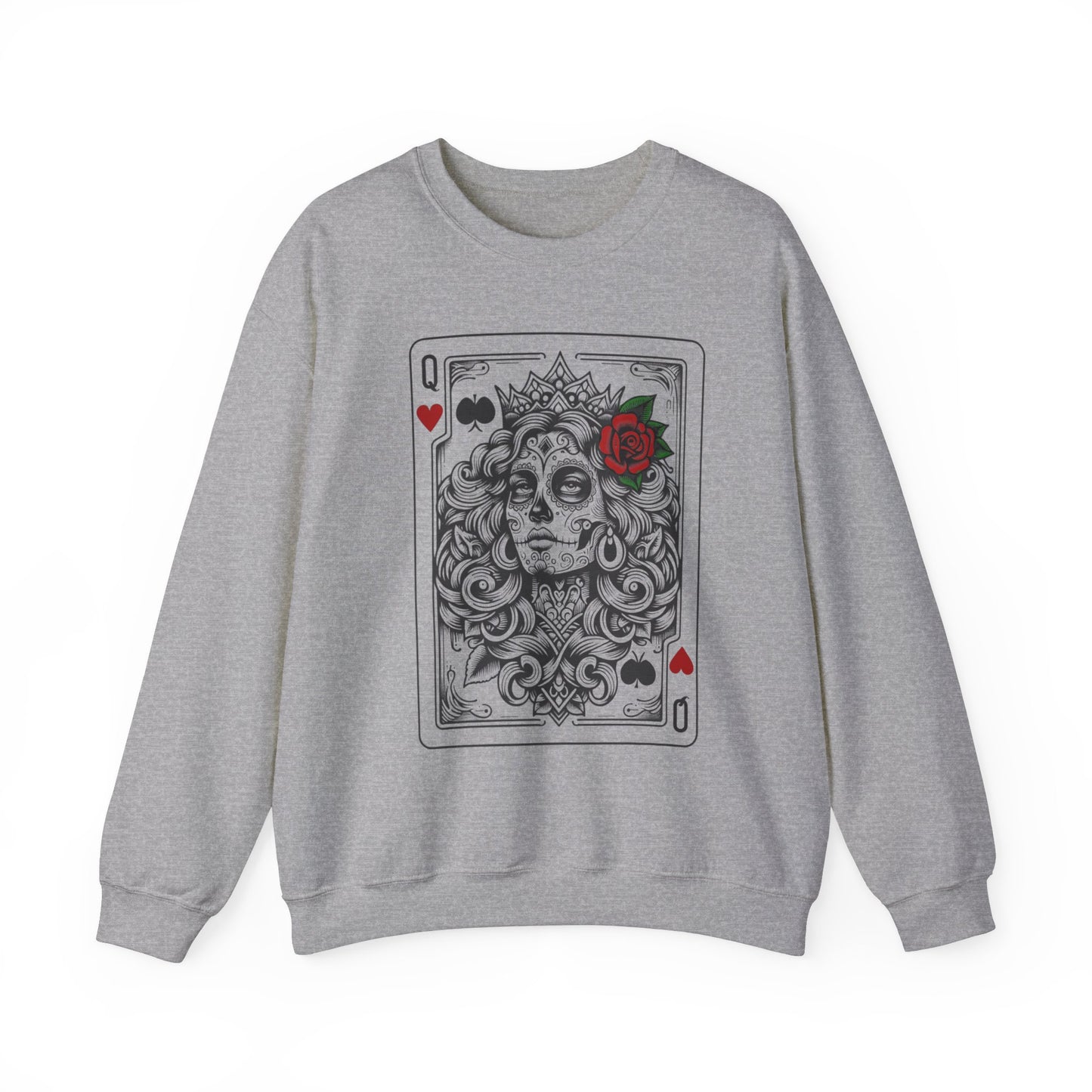 Handcrafted Unique Day of the Dead Queen of Hearts Sweatshirt, Super Soft Unique Queen of Hearts Dia De Los Muertos,  Limited Edition