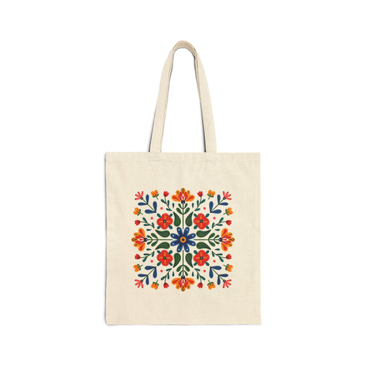 Folk Art Floral Cotton Canvas Tote Bag, Swedish Folk Art, Nordic Decor, Viking Nordic Tote Bag, Scandinavian Style Aesthetic Grocery Bag