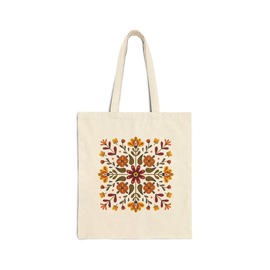 Folk Art Floral Cotton Canvas Tote Bag, Swedish Folk Art, Nordic Decor, Viking Nordic Tote Bag, Scandinavian Style Aesthetic Grocery Bag