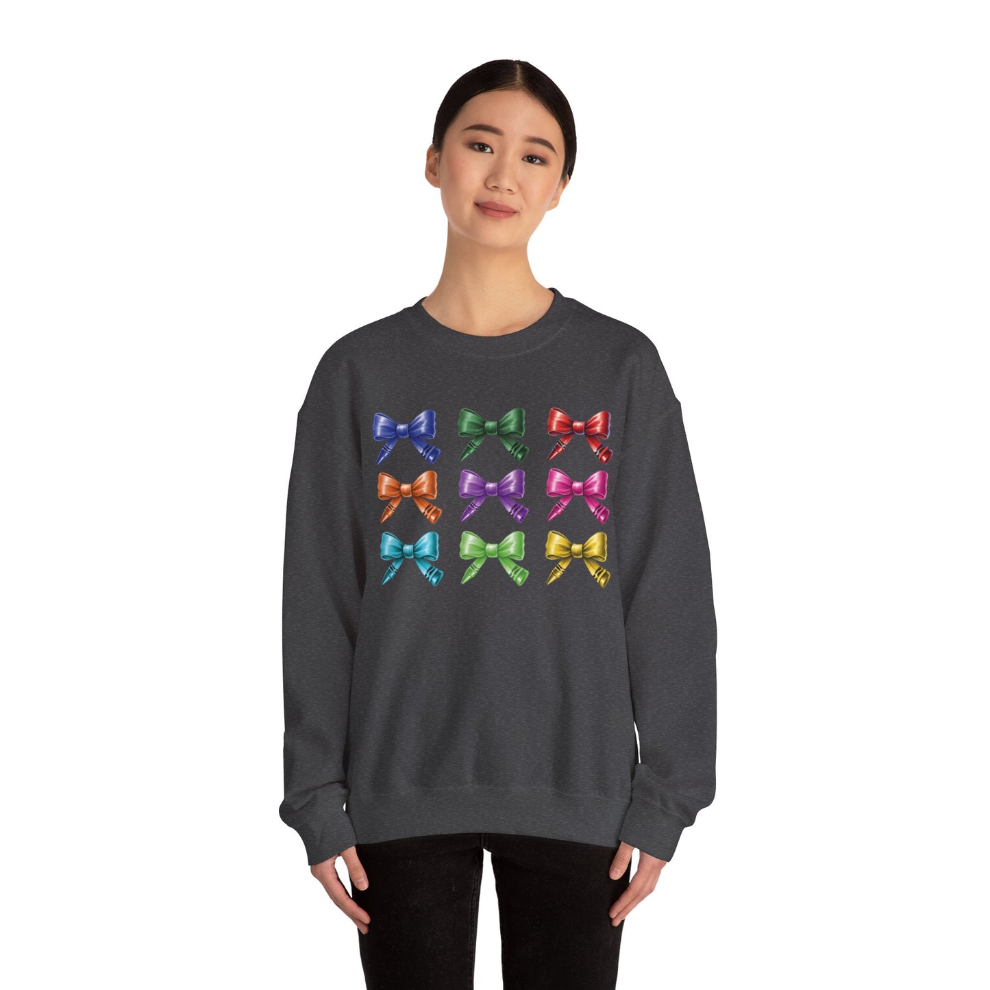 Limited Edition Bow Shaped Colorful Crayon Sweatshirt, Cute Elementary Teacher Coquette Style Sweatshirt, Pre K Kindergarten Teacher Gift