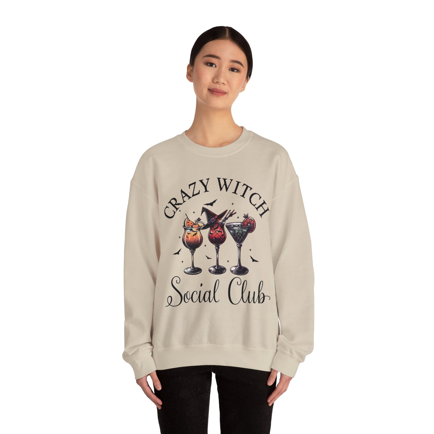 Cute Crazy Witch Social Club Gildan Sweatshirt, Limited Edition Halloween Cocktails Sweatshirt for Girls Night Out or Girls Trip, Gift