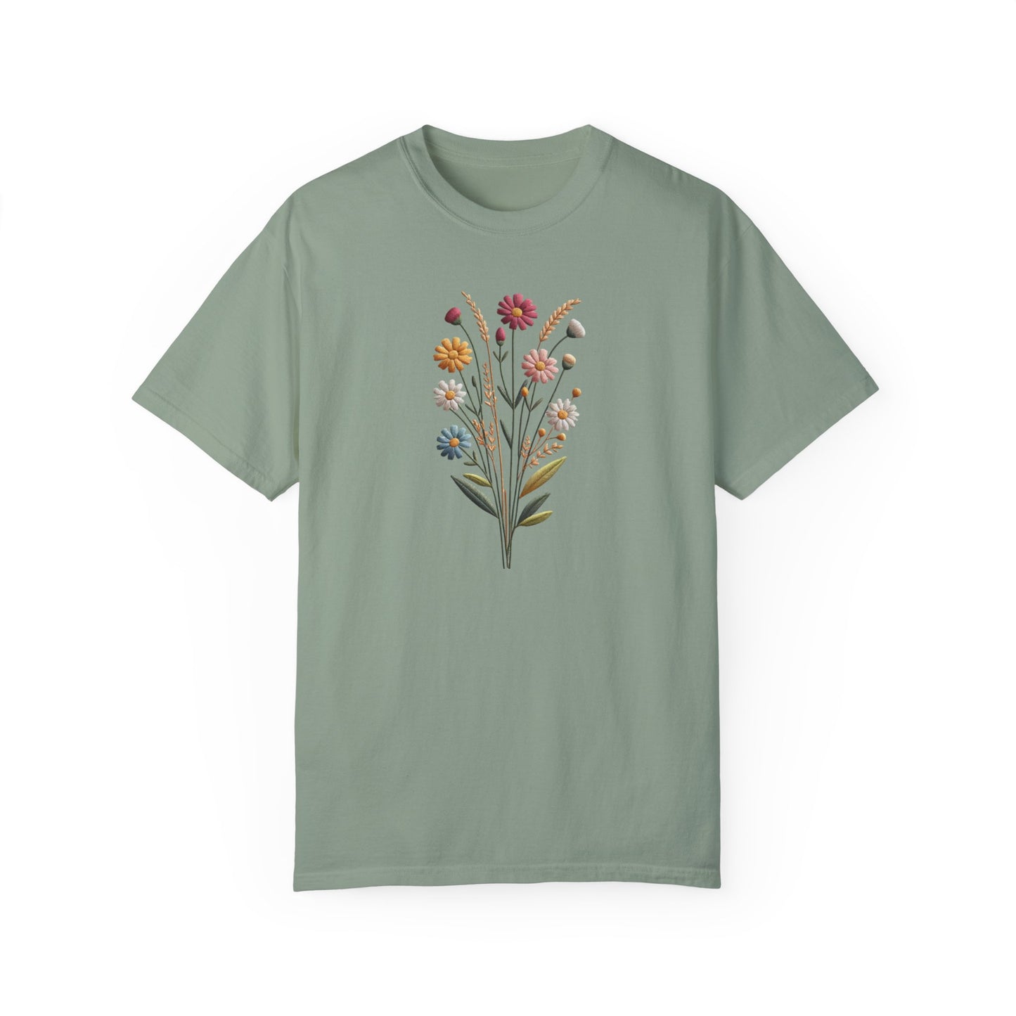 Limited Edition Artisan-Crafted Luxury Comfort Embroidered Print  T-shirt, Premium Handcrafted Designer Wildflowers Tee, Exclusive Boutique