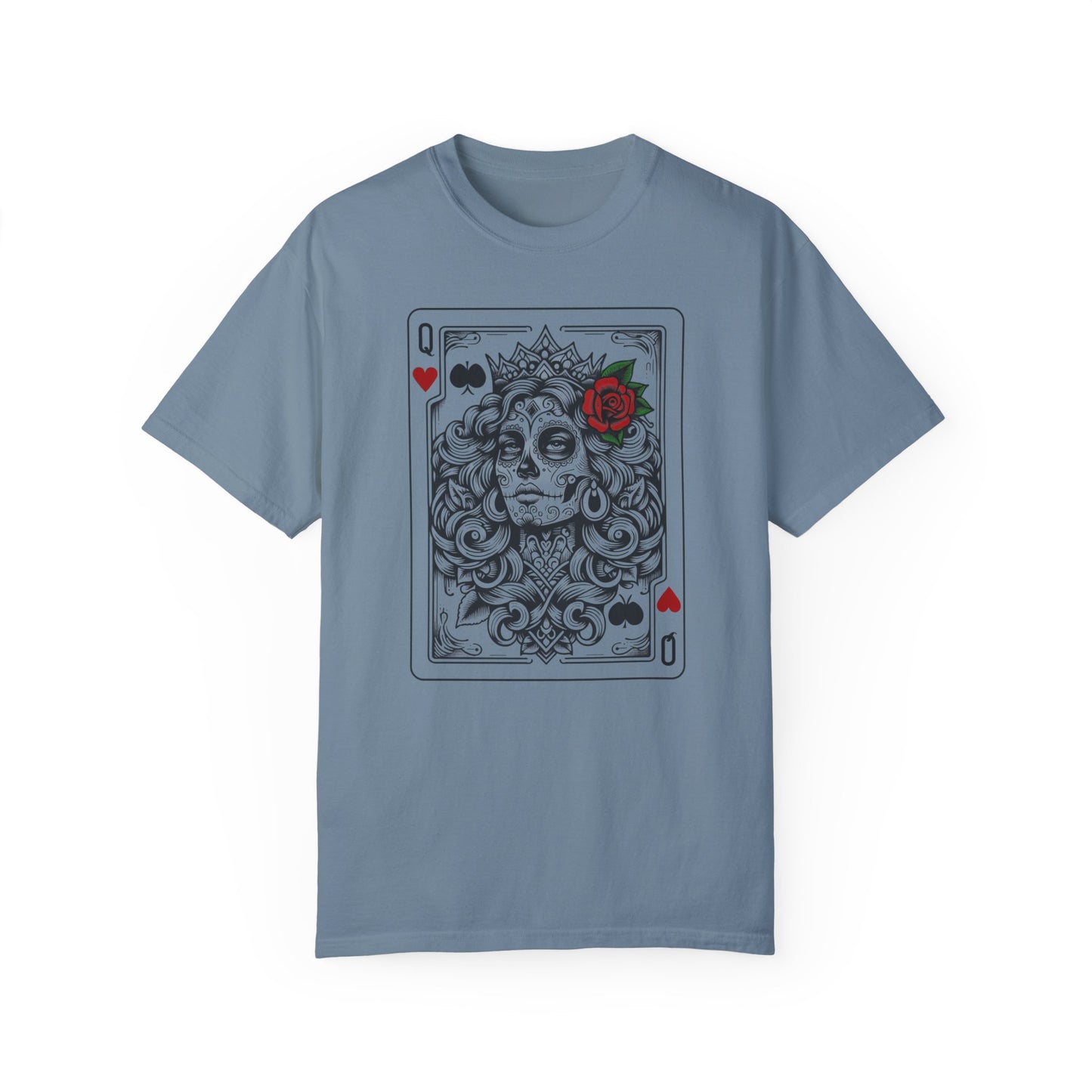 Handcrafted Comfort Day of the Dead Queen of Hearts T-shirt, Oversized Shirt Unique Queen of Hearts Dia De Los Muertos,  Limited Edition