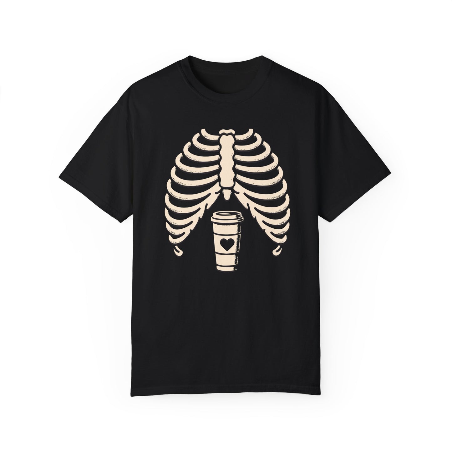 Rib Cage with Coffee Minimal Halloween Costume Shirt, Skeleton XRay Comfort Colors Shirt, Limited Edition Halloween Design, Halloween Gift