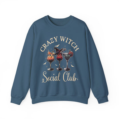 Cute Crazy Witch Social Club Gildan Sweatshirt, Limited Edition Halloween Cocktails Sweatshirt for Girls Night Out or Girls Trip, Gift