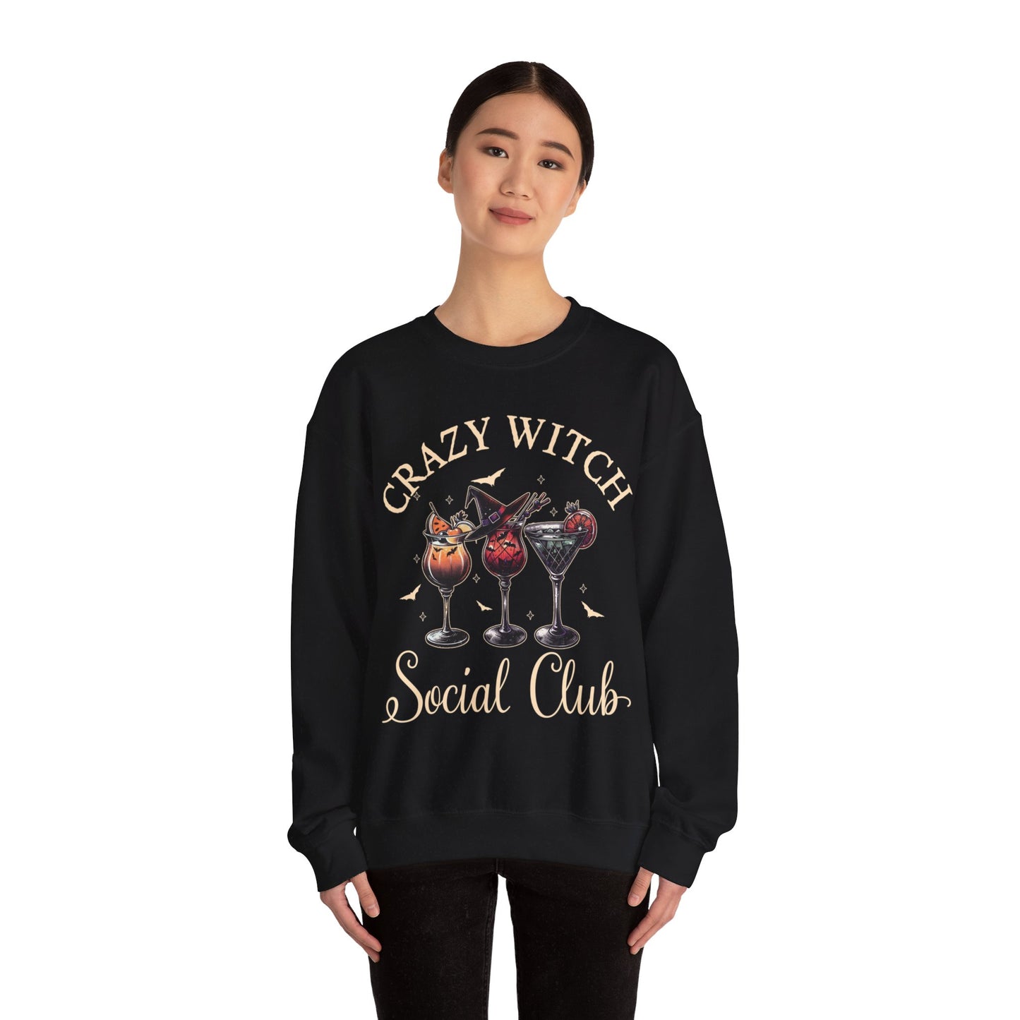 Cute Crazy Witch Social Club Gildan Sweatshirt, Limited Edition Halloween Cocktails Sweatshirt for Girls Night Out or Girls Trip, Gift