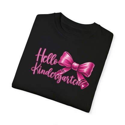 Hello Kindergarten Crayon Bow Back to School Shirt, Limited Edition Kindergarten Teacher Coquette Shirt, Teacher Gift Teacher Assistant Gift