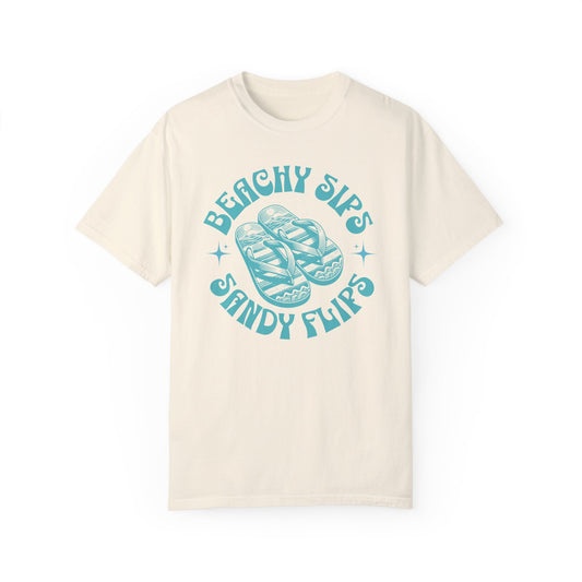 Beachy Sips Sandy Flips Comfort Colors®, Beach Vacation Shirt, Beach Vacation Shirt Summer Tee,  Beach Vacay Shirt, Drinking and Flip Flops