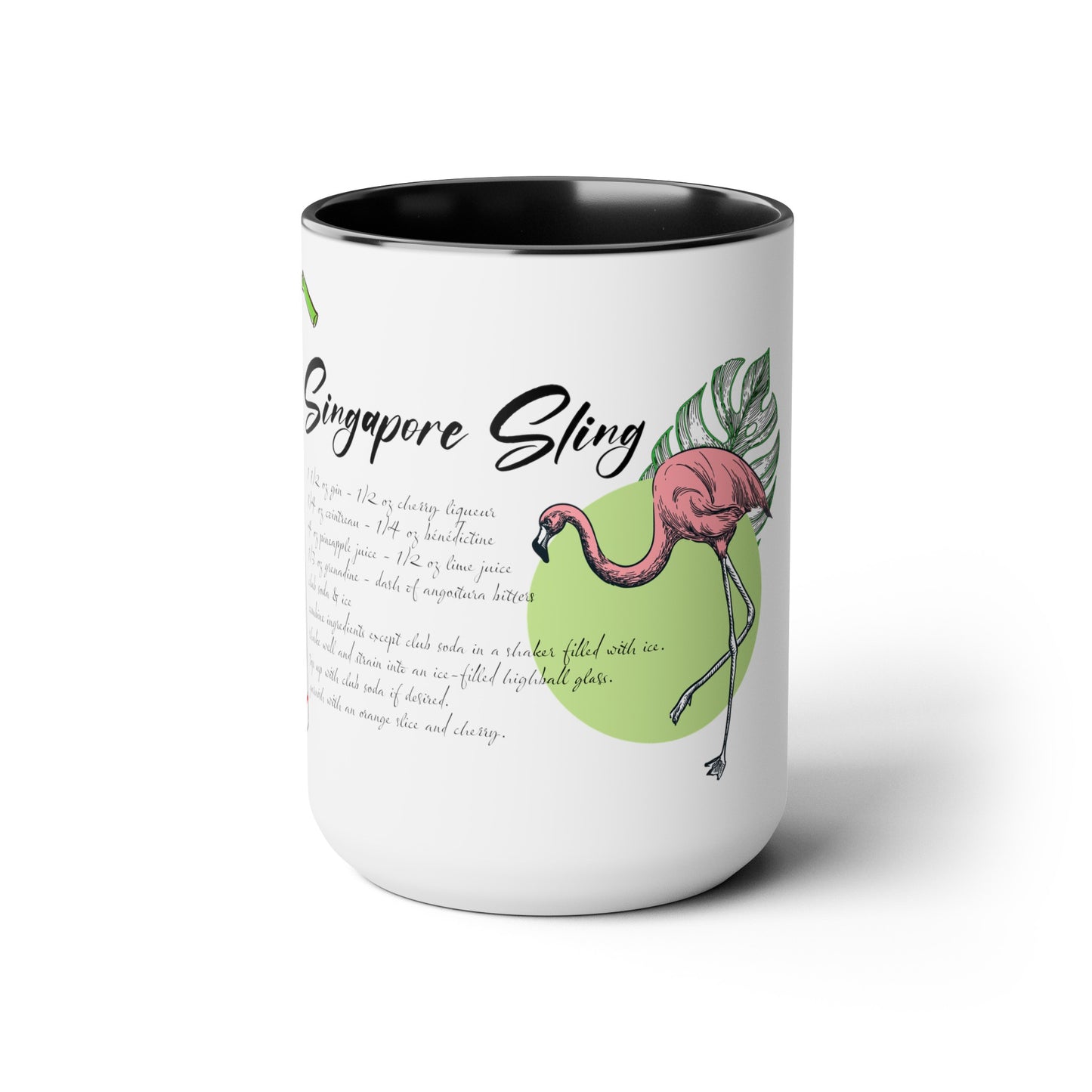 Tiki Drinki - Singapore Sling with Recipe Two-Tone Coffee Mugs, 15oz