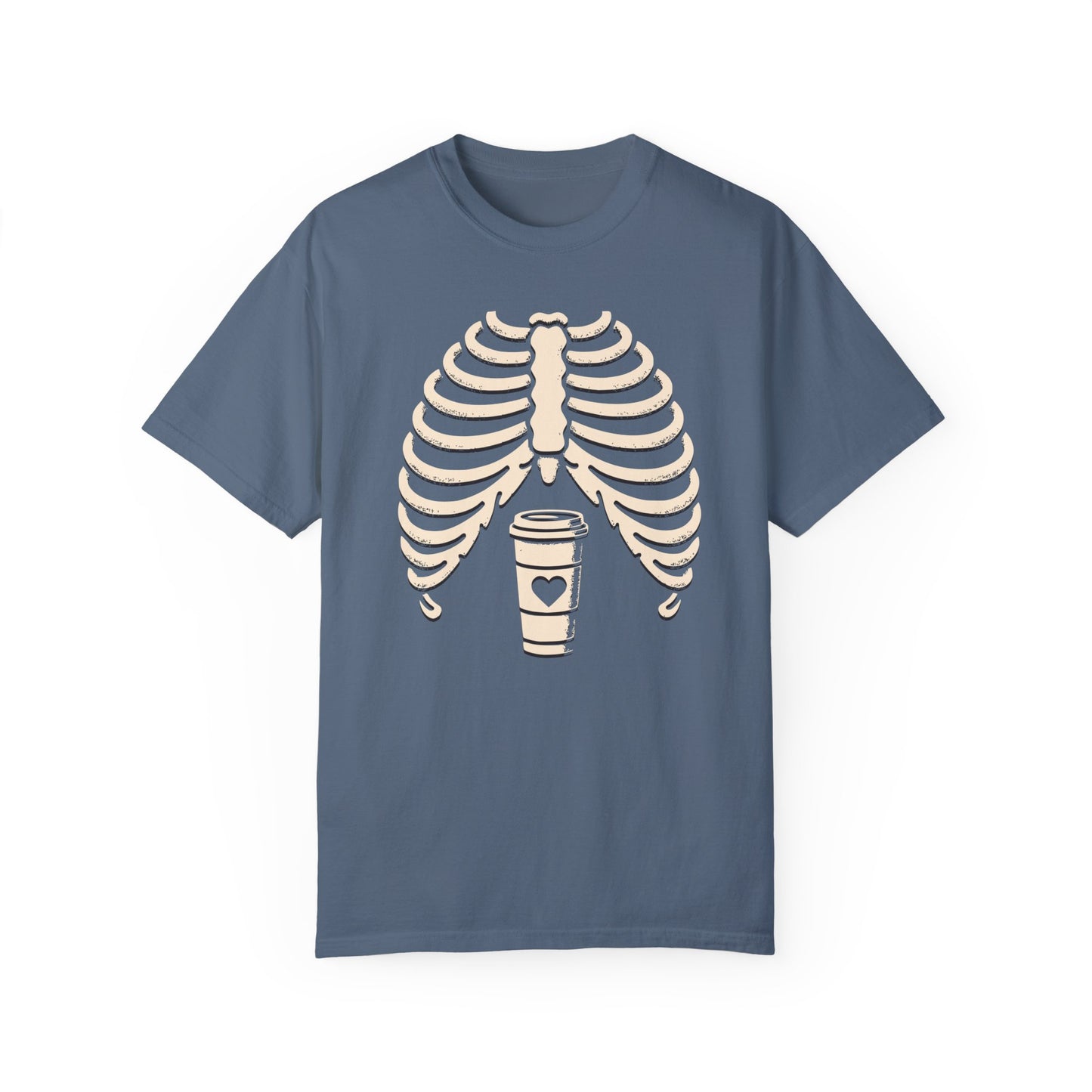 Rib Cage with Coffee Minimal Halloween Costume Shirt, Skeleton XRay Comfort Colors Shirt, Limited Edition Halloween Design, Halloween Gift