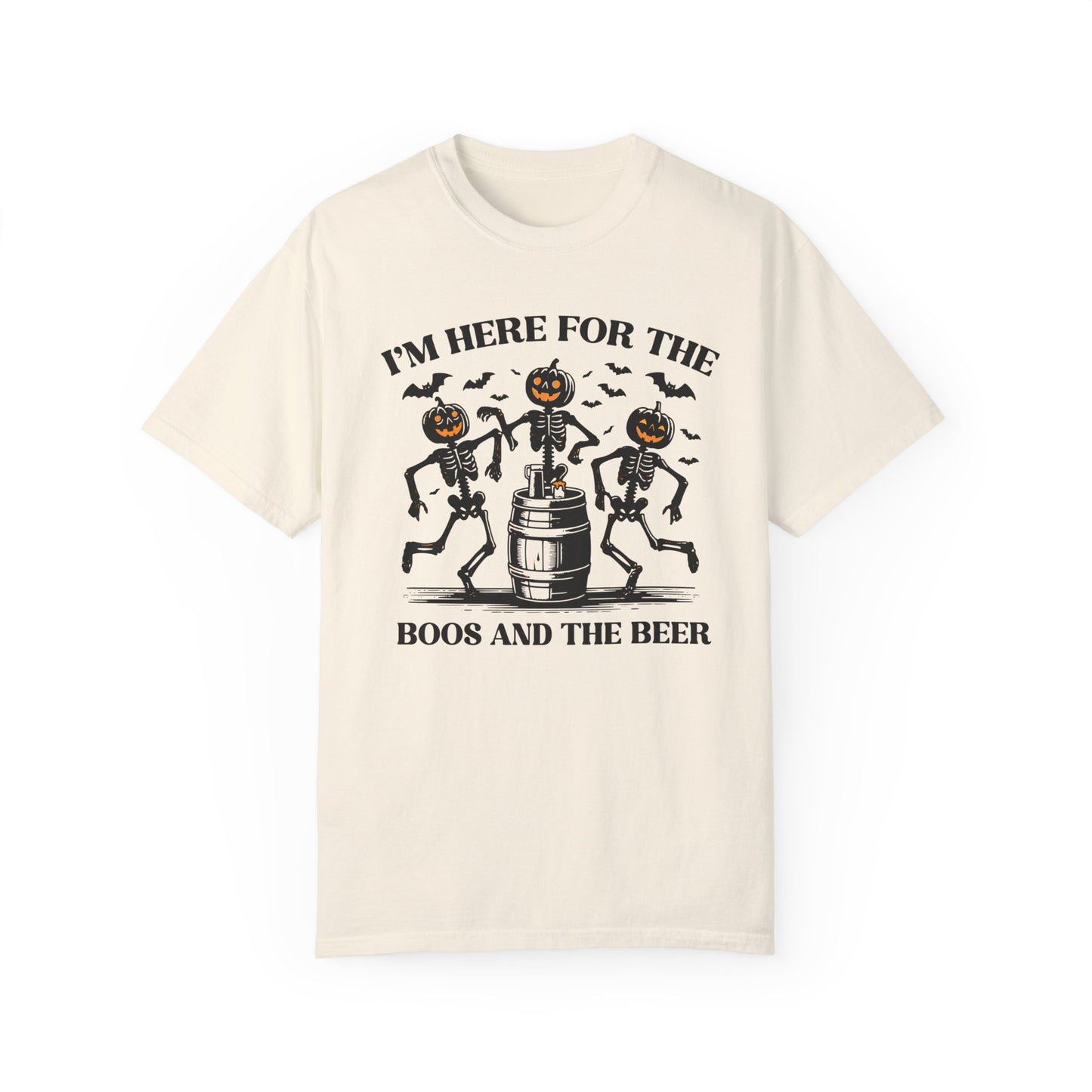 Handcrafted Unique Comfort Halloween T-shirt, Premium Handcrafted Designed I'm here for the Boos and Beer Tee, Made to Order, Halloween Gift