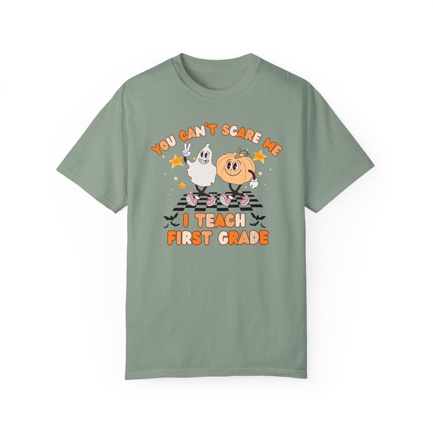 You Can't Scare Me I Teach First Grade Halloween Comfort Colors Shirt, Limited Edition Cute Fall Ghost Pumpkin First Grade Teacher Shirt