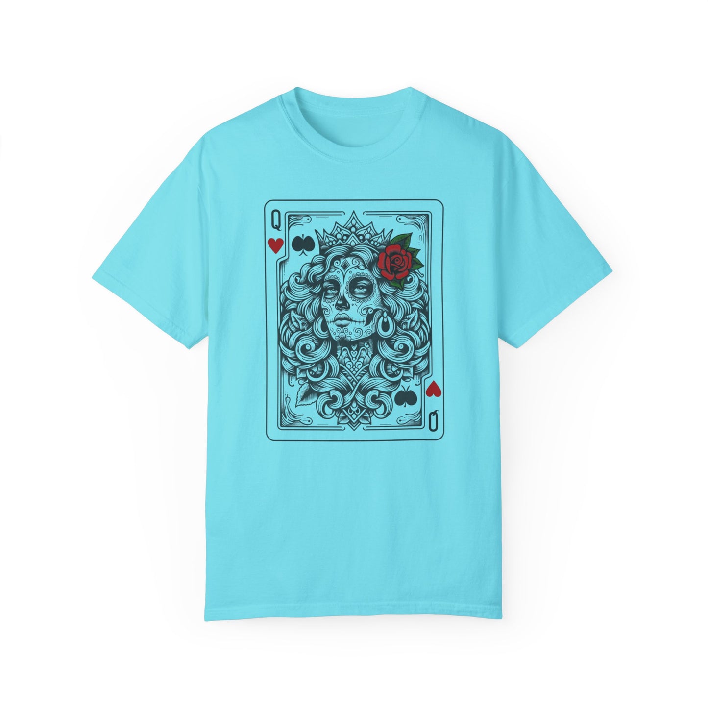 Handcrafted Comfort Day of the Dead Queen of Hearts T-shirt, Oversized Shirt Unique Queen of Hearts Dia De Los Muertos,  Limited Edition