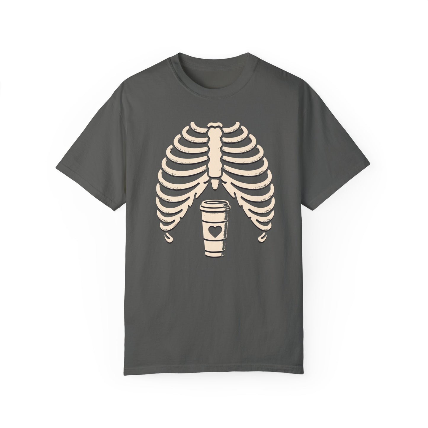 Rib Cage with Coffee Minimal Halloween Costume Shirt, Skeleton XRay Comfort Colors Shirt, Limited Edition Halloween Design, Halloween Gift