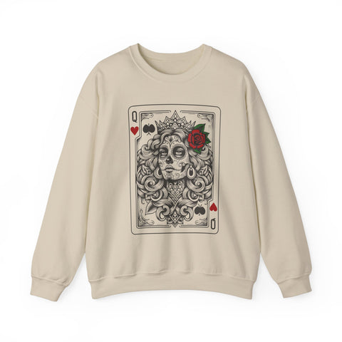 Handcrafted Unique Day of the Dead Queen of Hearts Sweatshirt, Super Soft Unique Queen of Hearts Dia De Los Muertos,  Limited Edition