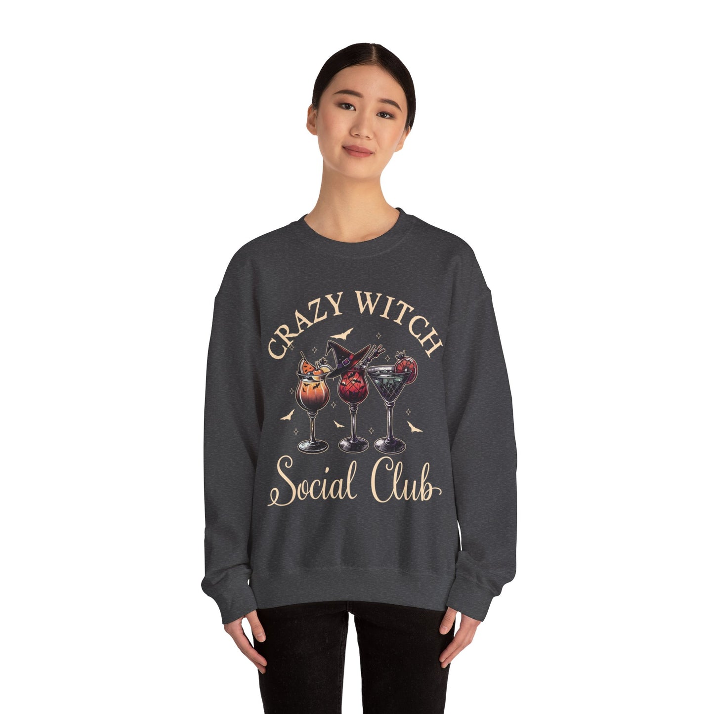 Cute Crazy Witch Social Club Gildan Sweatshirt, Limited Edition Halloween Cocktails Sweatshirt for Girls Night Out or Girls Trip, Gift