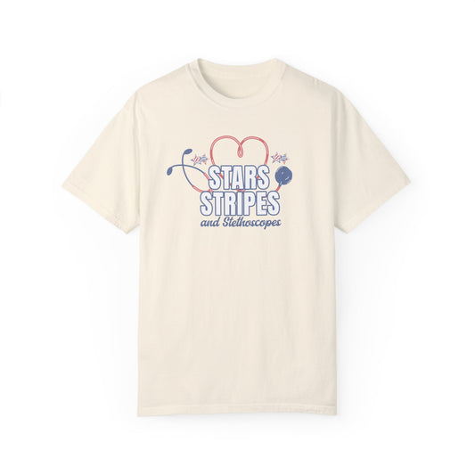 Stars Stripes and Stethoscopes Summer Comfort Colors T-shirt,  America Tee, 4th of July, Nurse T-Shirt, Doctor Tee, Medical 4th of July Tee