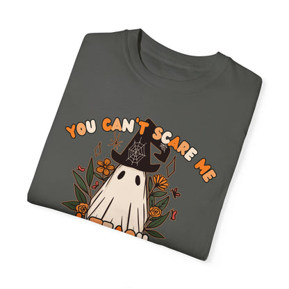 You Can't Scare Me I Teach Kindergarten Halloween Comfort Colors Shirt, Limited Edition Floral Witch Ghost Fall Kindergarten Teacher Shirt