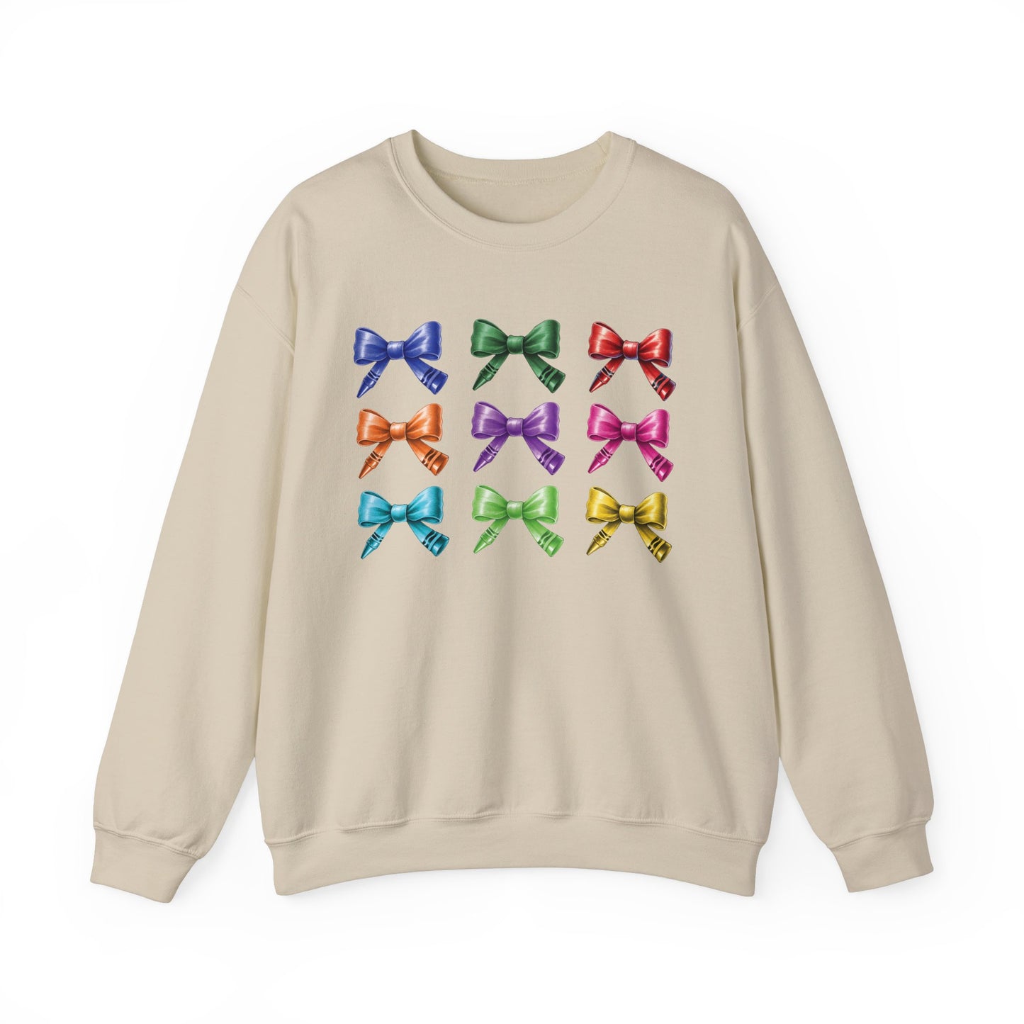 Limited Edition Bow Shaped Colorful Crayon Sweatshirt, Cute Elementary Teacher Coquette Style Sweatshirt, Pre K Kindergarten Teacher Gift