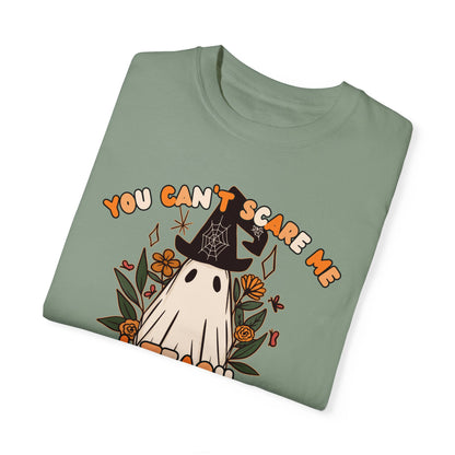 You Can't Scare Me I Teach Kindergarten Halloween Comfort Colors Shirt, Limited Edition Floral Witch Ghost Fall Kindergarten Teacher Shirt