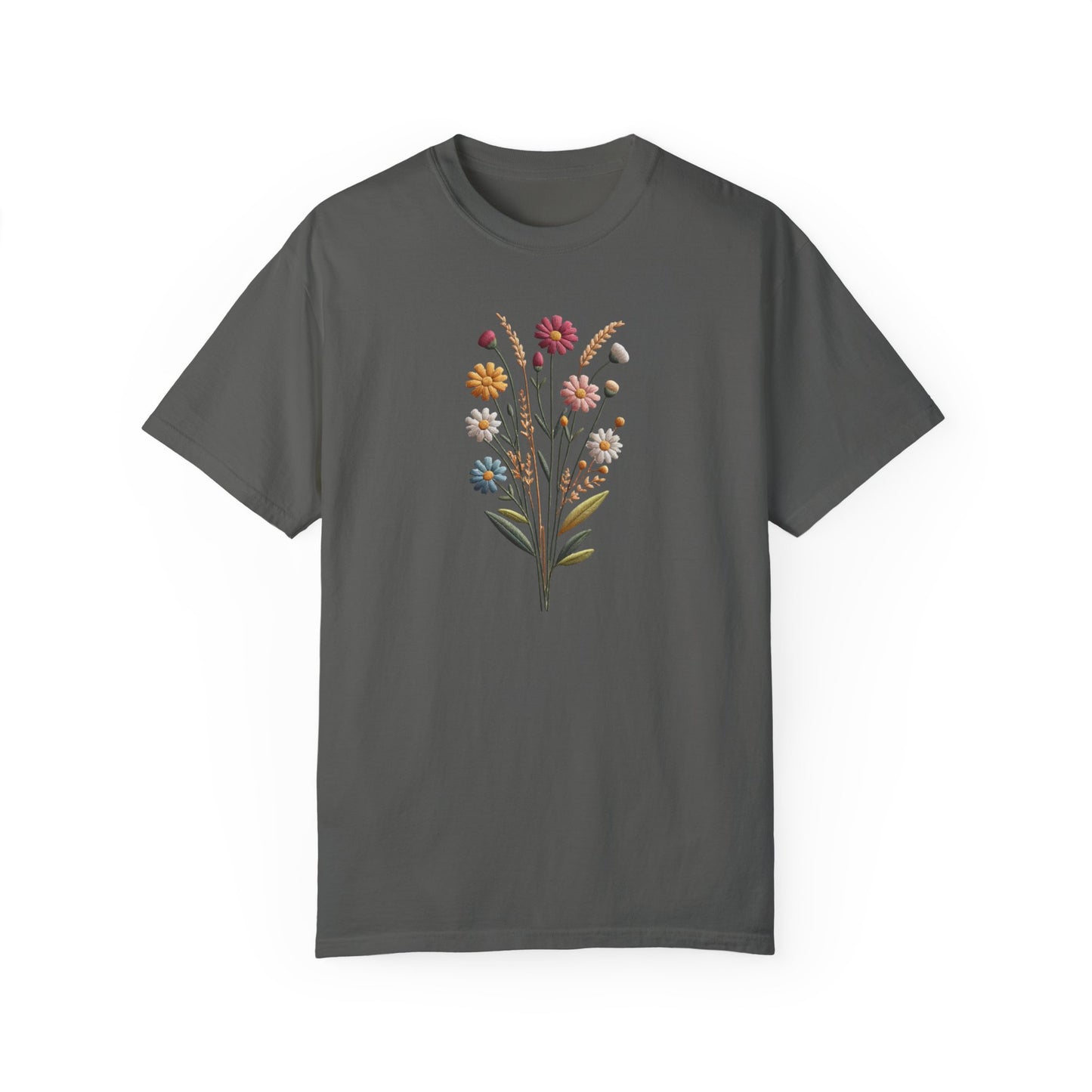 Limited Edition Artisan-Crafted Luxury Comfort Embroidered Print  T-shirt, Premium Handcrafted Designer Wildflowers Tee, Exclusive Boutique