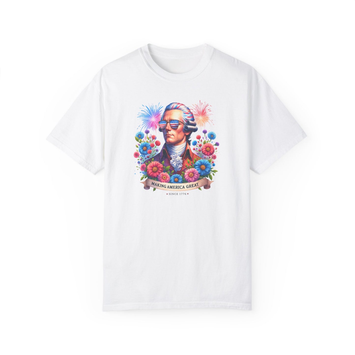 George Washington with Sunglasses, Wildflowers Summer Comfort Colors® t-shirt, Red White and Blue, America Tee, , 4th of July,  T-Shirt