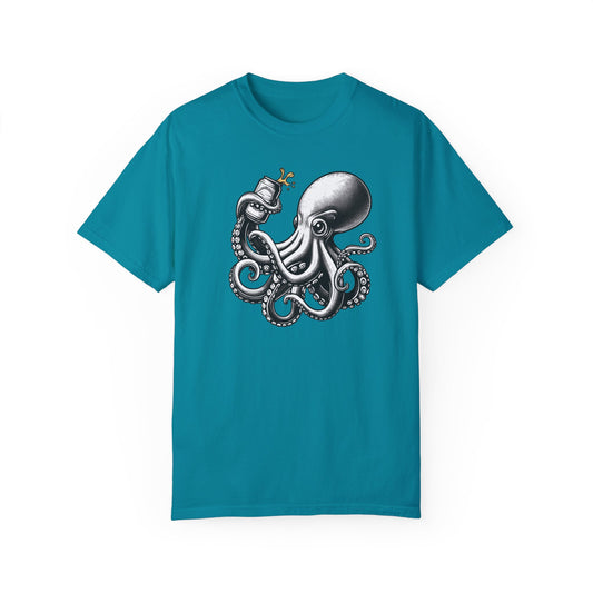 Handcrafted Unique Comfort Hold my Beer Octopus T-shirt, Oversized Shirt Unique Octopus Gift,  Limited Edition Ocean Gift, Fishing Shirt