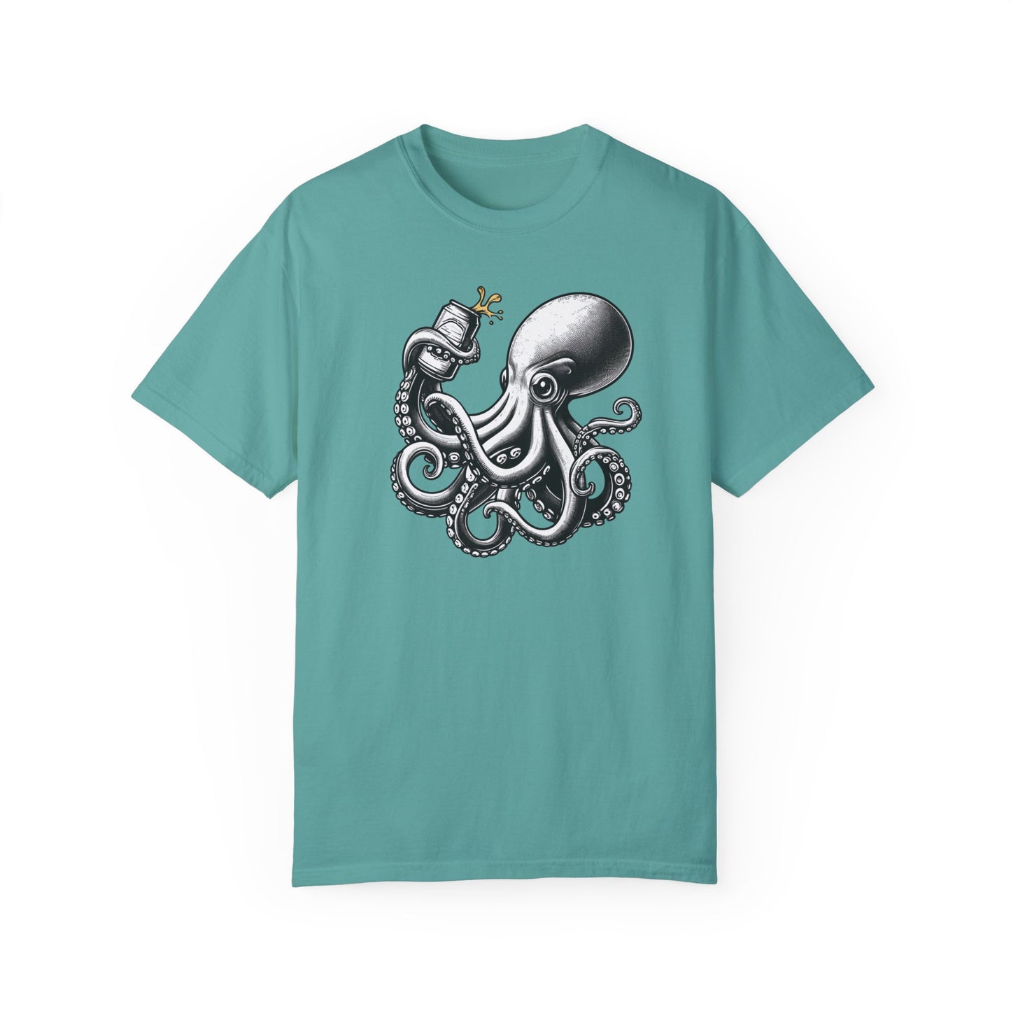 Handcrafted Unique Comfort Hold my Beer Octopus T-shirt, Oversized Shirt Unique Octopus Gift,  Limited Edition Ocean Gift, Fishing Shirt