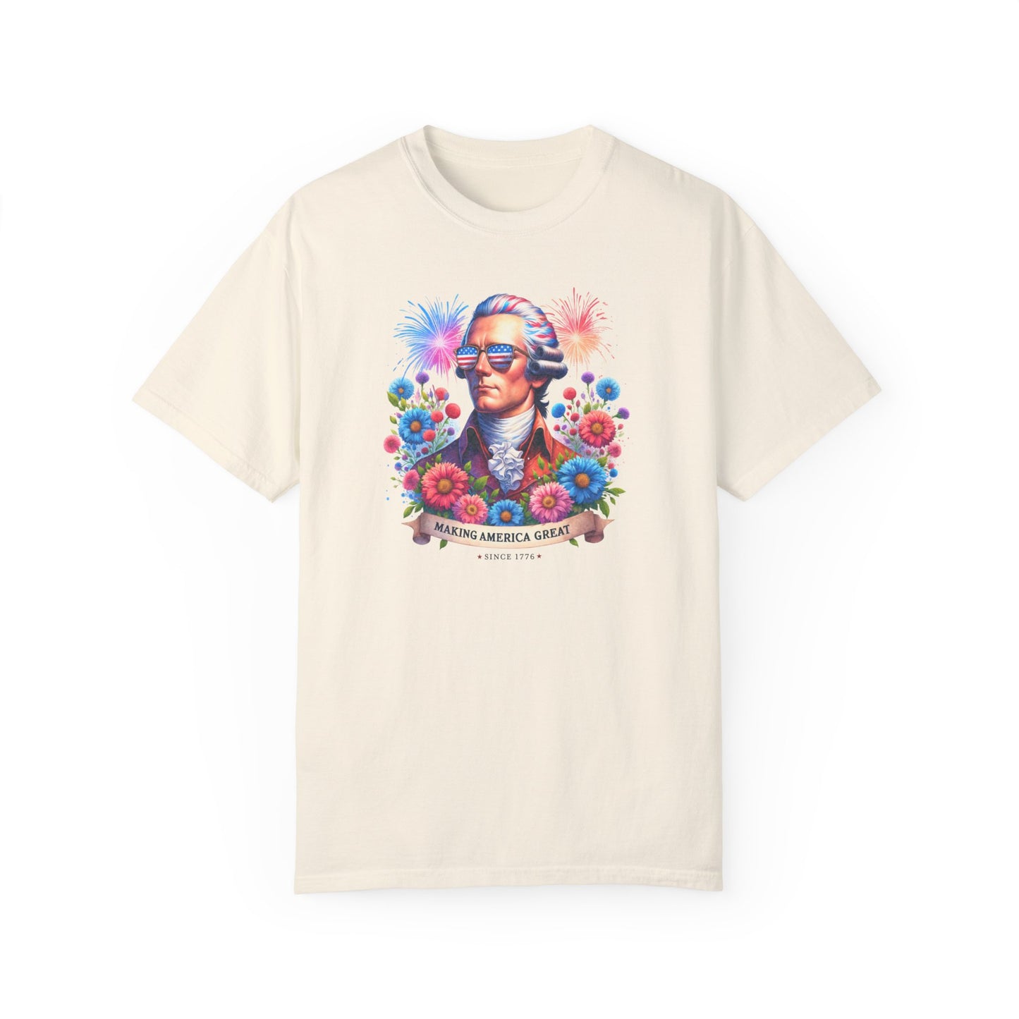 George Washington with Sunglasses, Wildflowers Summer Comfort Colors® t-shirt, Red White and Blue, America Tee, , 4th of July,  T-Shirt