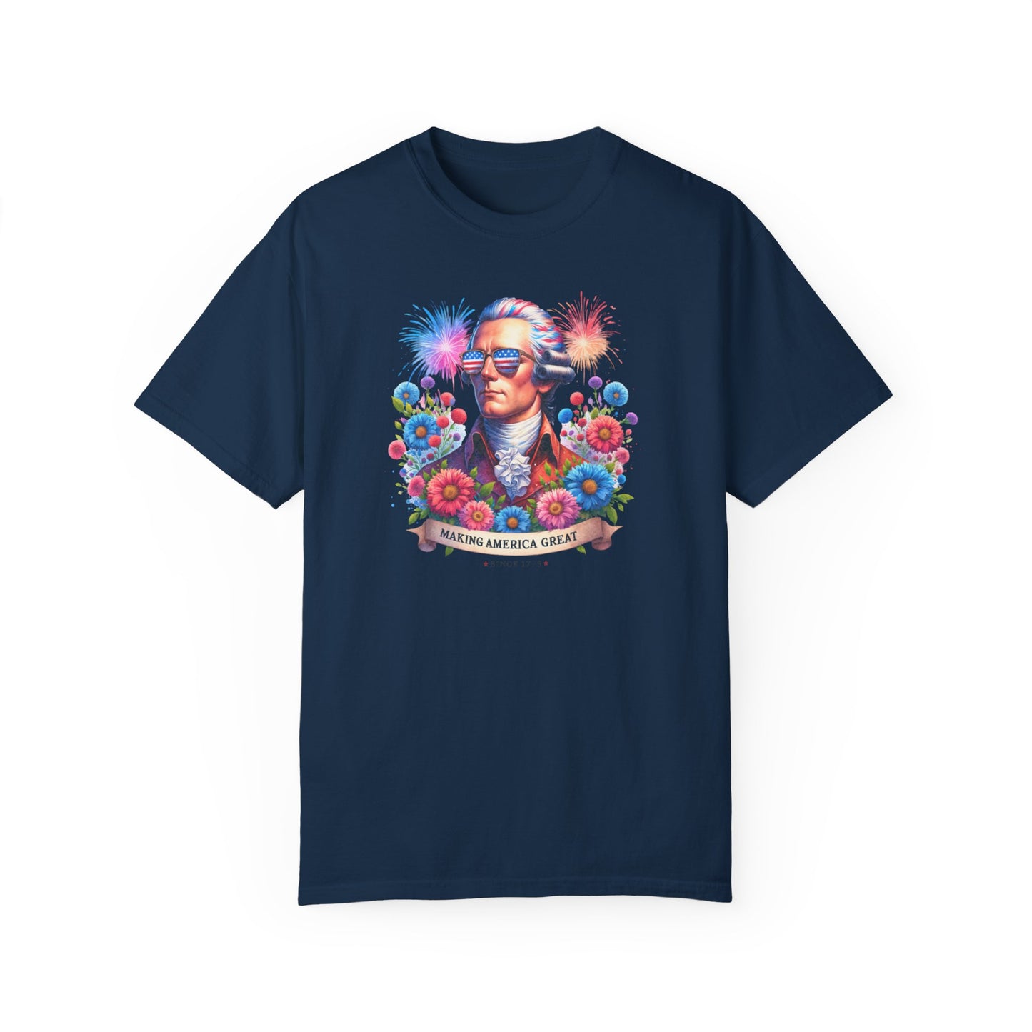 George Washington with Sunglasses, Wildflowers Summer Comfort Colors® t-shirt, Red White and Blue, America Tee, , 4th of July,  T-Shirt