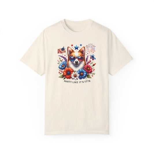 Dog with Sunglasses, Wildflowers Summer Comfort Colors® t-shirt, Red White and Blue, America Tee, , 4th of July, 4th of July Shirt T-Shirt