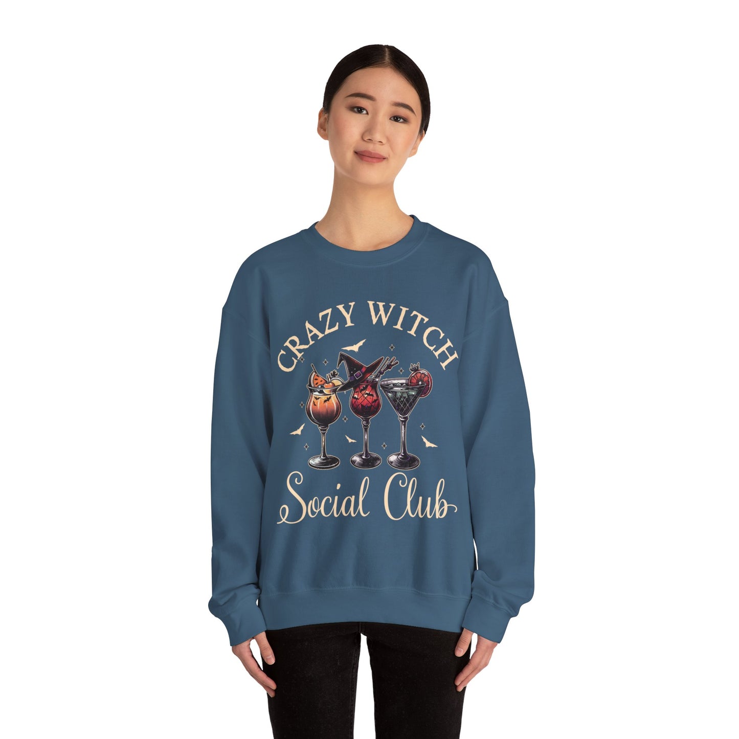 Cute Crazy Witch Social Club Gildan Sweatshirt, Limited Edition Halloween Cocktails Sweatshirt for Girls Night Out or Girls Trip, Gift