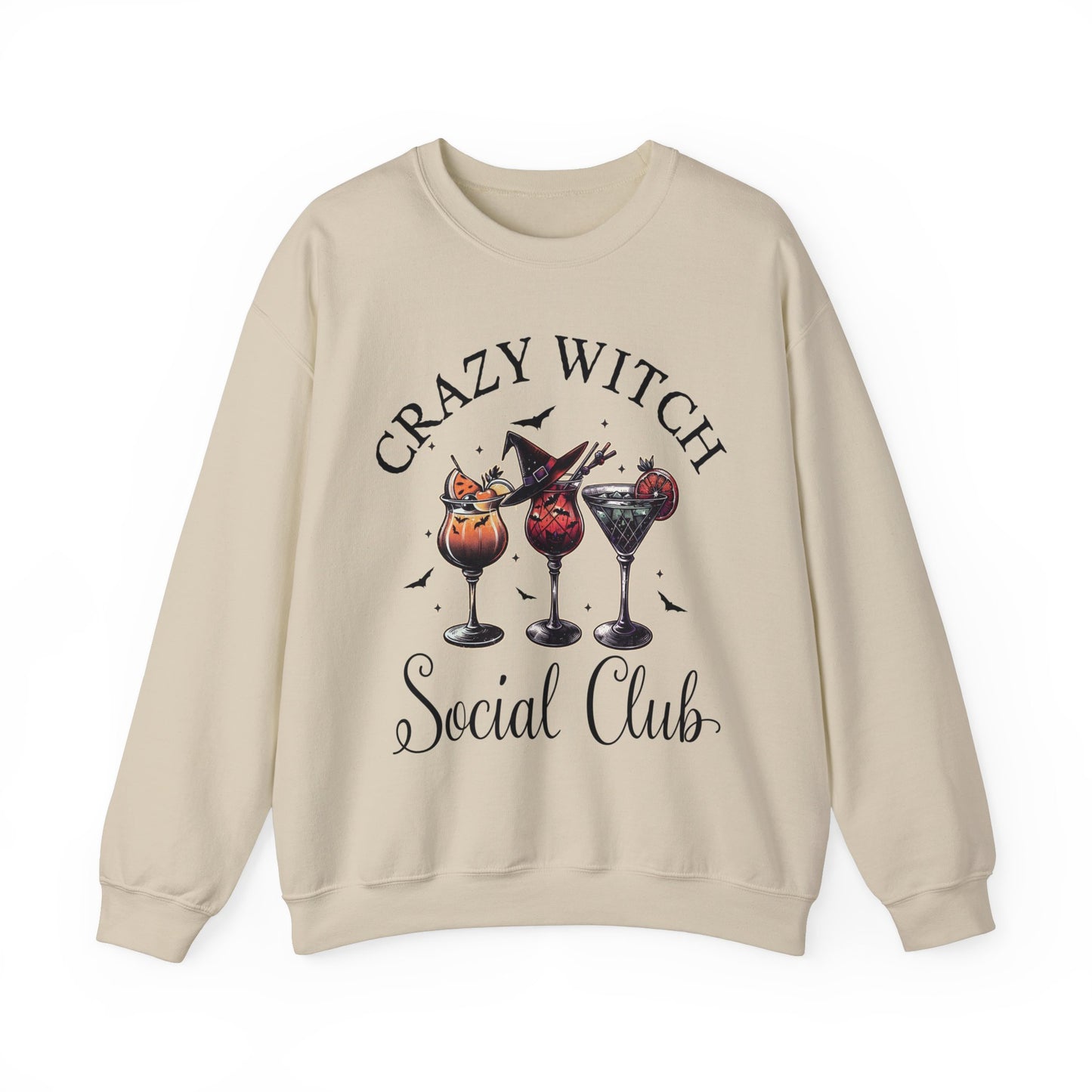 Cute Crazy Witch Social Club Gildan Sweatshirt, Limited Edition Halloween Cocktails Sweatshirt for Girls Night Out or Girls Trip, Gift