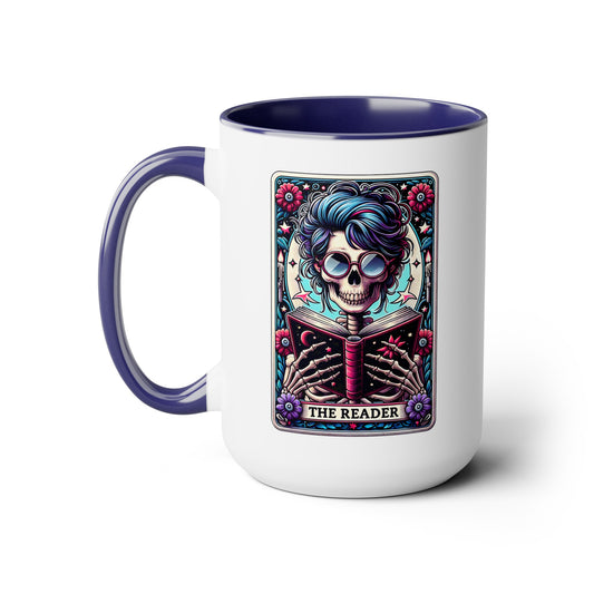 The Reader Two-Tone Coffee Mugs, 15oz, Oversized Mug, Tarot Card, Book Lover's Gift