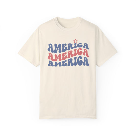 America America America Summer Comfort Colors® t-shirt, Red White and Blue, America Tee,  4th of July,  T-Shirt, Patriotic Summer Shirt