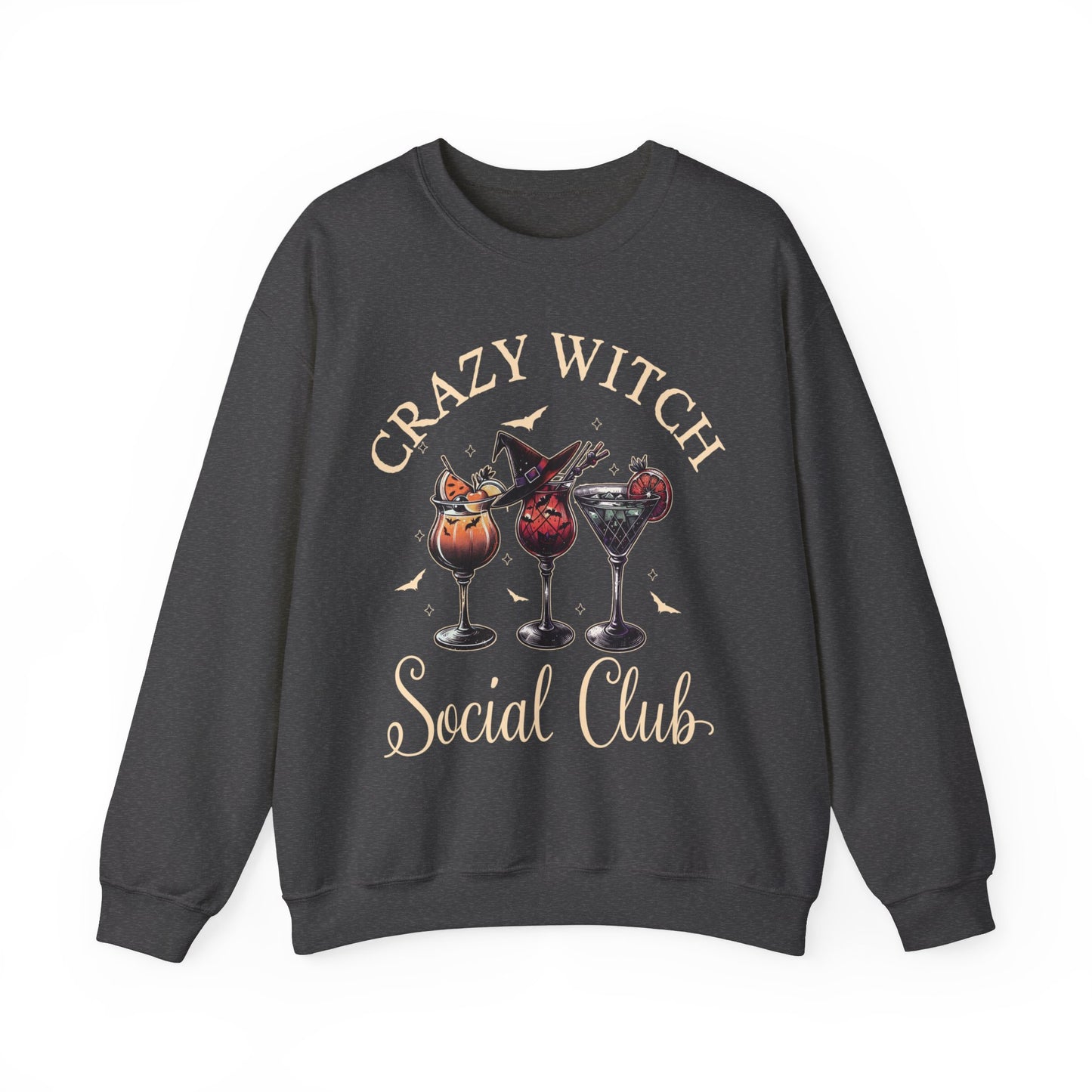 Cute Crazy Witch Social Club Gildan Sweatshirt, Limited Edition Halloween Cocktails Sweatshirt for Girls Night Out or Girls Trip, Gift