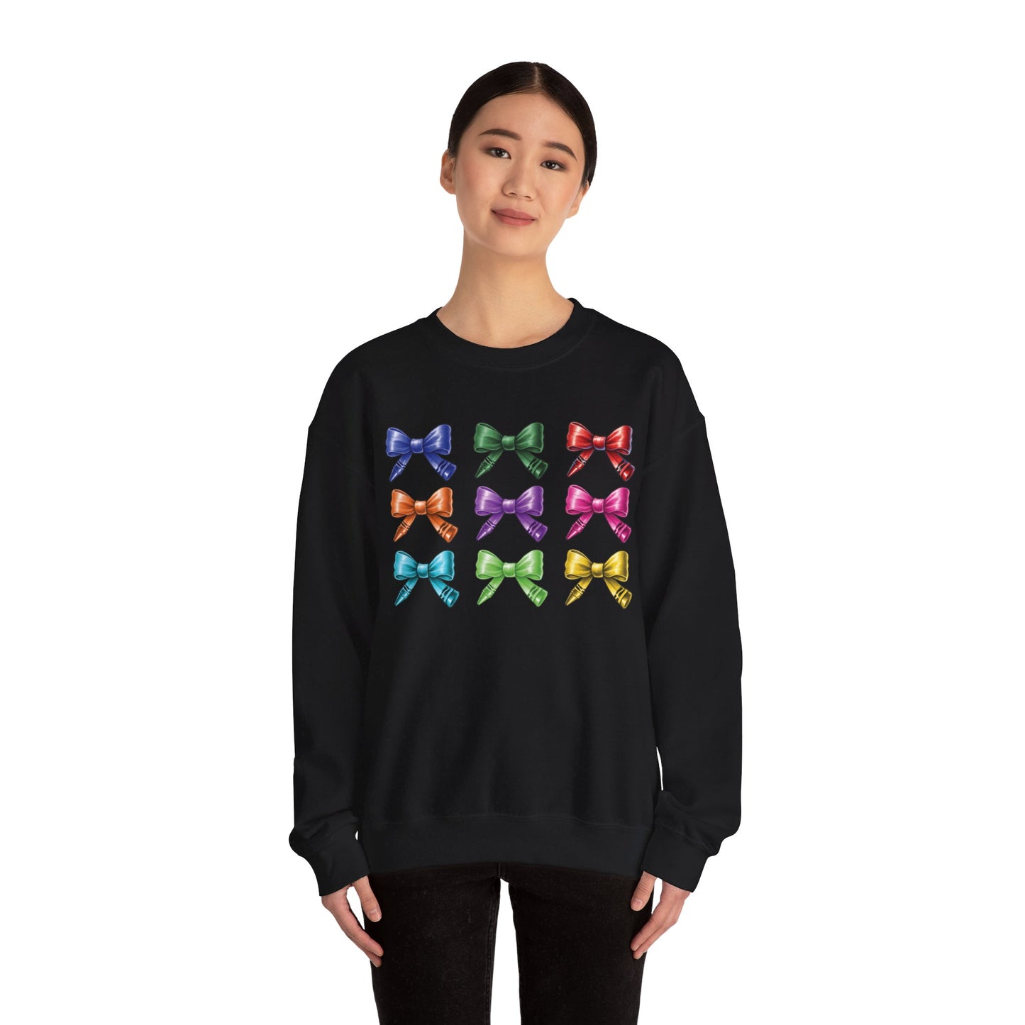 Limited Edition Bow Shaped Colorful Crayon Sweatshirt, Cute Elementary Teacher Coquette Style Sweatshirt, Pre K Kindergarten Teacher Gift