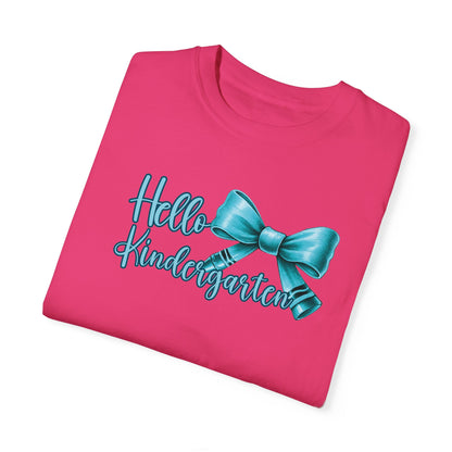 Hello Kindergarten Crayon Bow Back to School Shirt, Limited Edition Kindergarten Teacher Coquette Shirt, Teacher Gift Teacher Assistant Gift