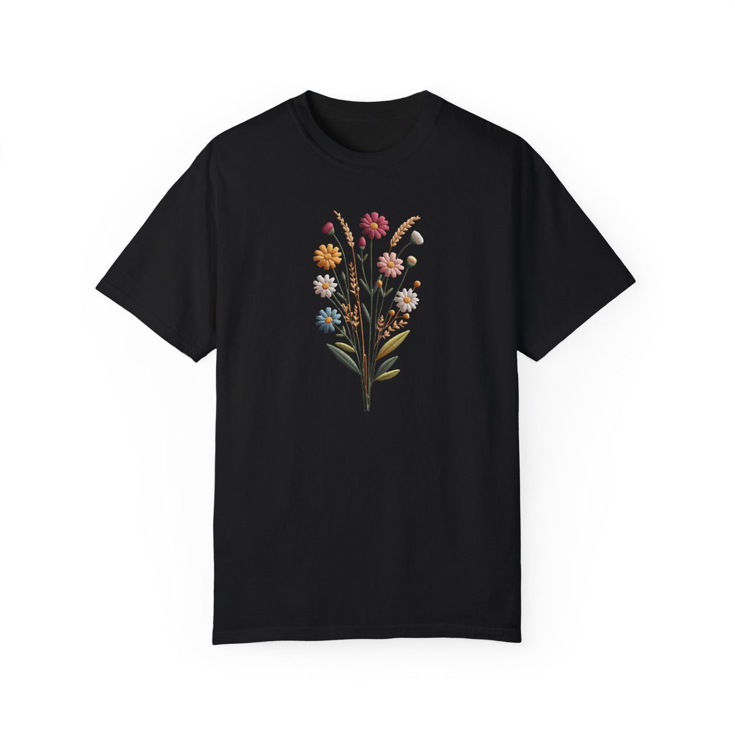 Limited Edition Artisan-Crafted Luxury Comfort Embroidered Print  T-shirt, Premium Handcrafted Designer Wildflowers Tee, Exclusive Boutique