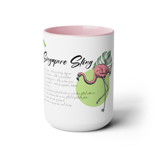 Tiki Drinki - Singapore Sling with Recipe Two-Tone Coffee Mugs, 15oz