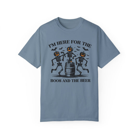 Handcrafted Unique Comfort Halloween T-shirt, Premium Handcrafted Designed I'm here for the Boos and Beer Tee, Made to Order, Halloween Gift