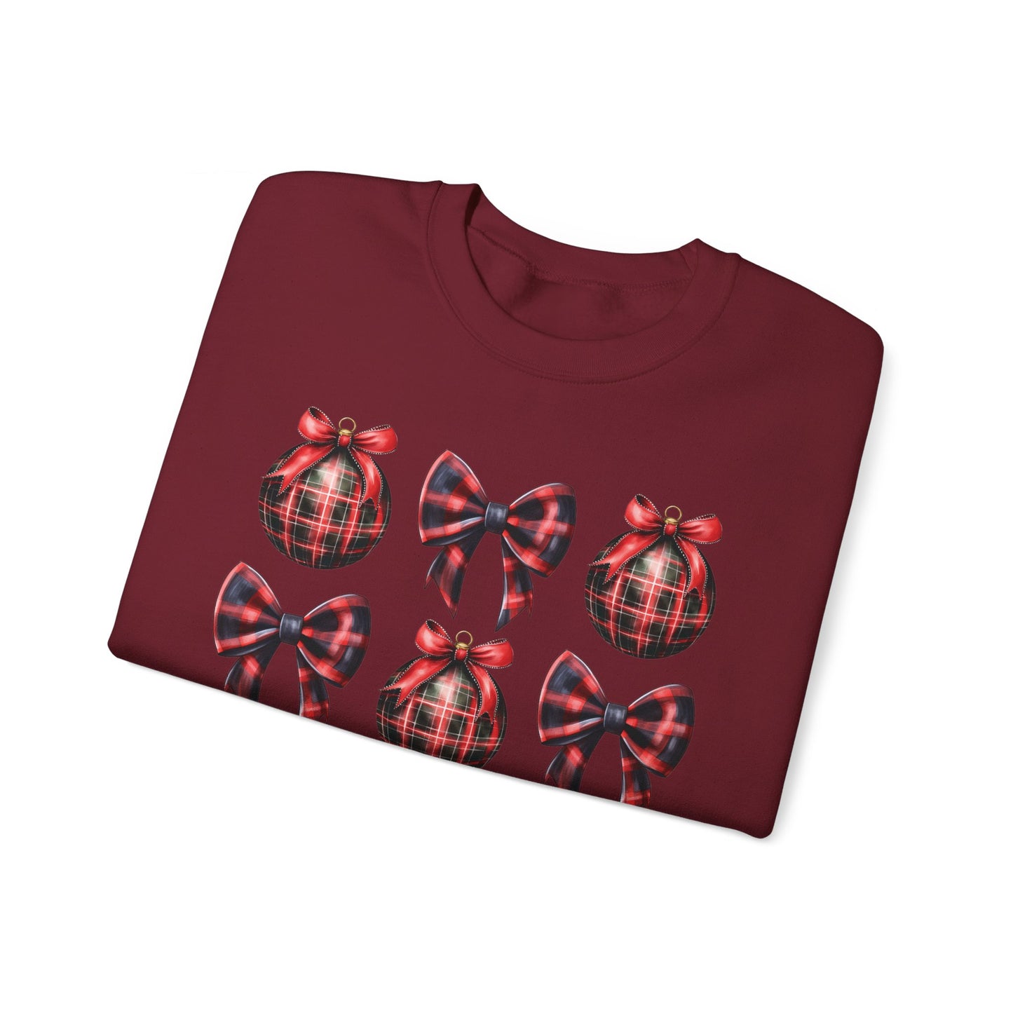 Buffalo Plaid Ornament and Bows Sweatshirt, Limited Edition Coquette Style Christmas Sweatshirt, Christmas Party Cozy Sweater, Holiday Gift