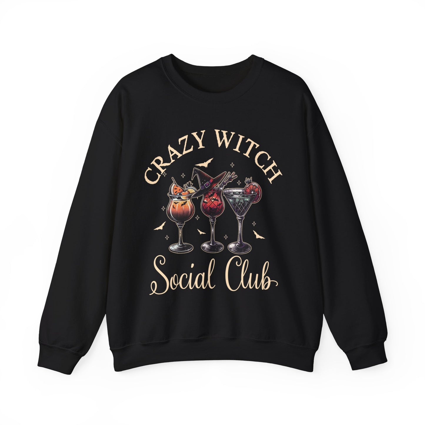 Cute Crazy Witch Social Club Gildan Sweatshirt, Limited Edition Halloween Cocktails Sweatshirt for Girls Night Out or Girls Trip, Gift