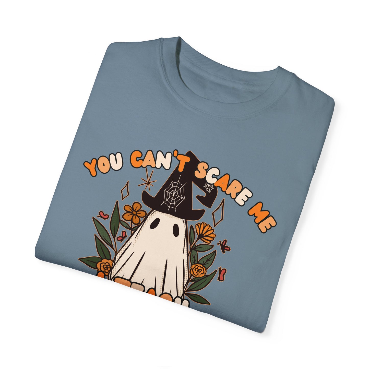 You Can't Scare Me I Teach Kindergarten Halloween Comfort Colors Shirt, Limited Edition Floral Witch Ghost Fall Kindergarten Teacher Shirt